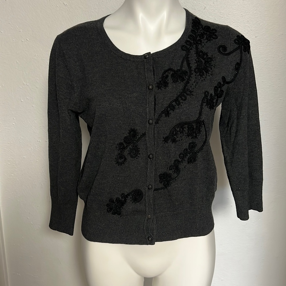 Spense Jeweled Dark Gray Cardigan Sz M